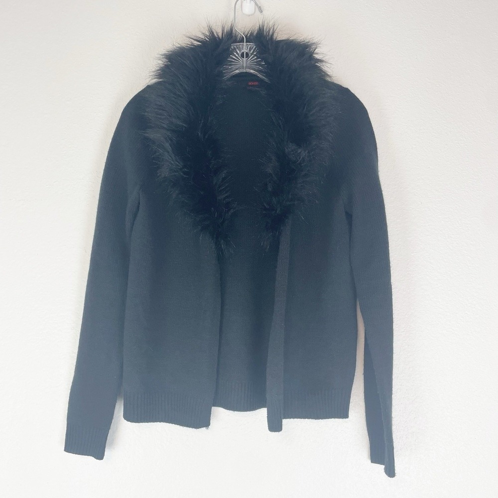 Bongo Faux Fur Collar Black Sweater Small Cardigan Whimsigoth Glam Bob Wife Chic